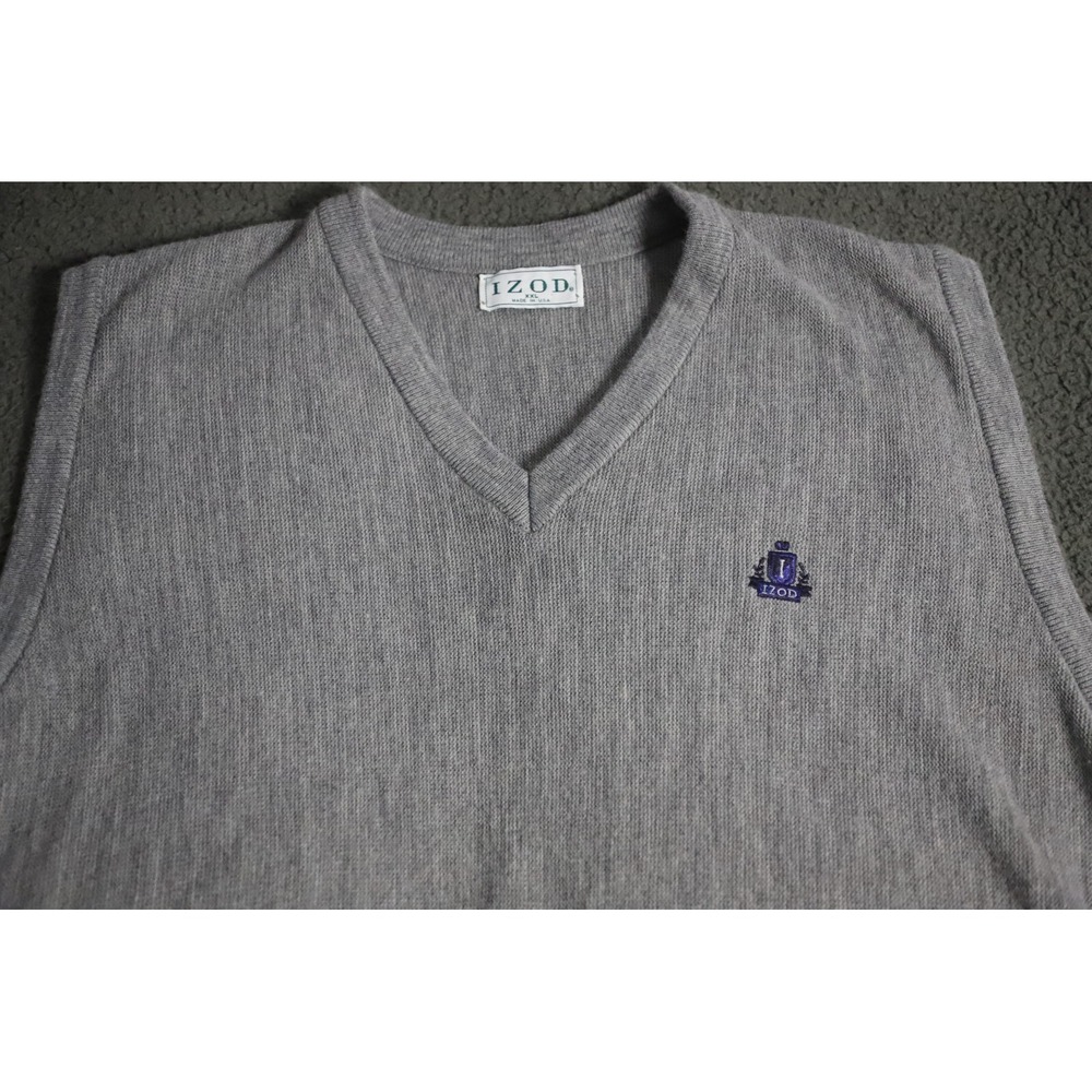 VTG Izod Golf Vest Sweater Mens XXL Gray Made in USA Knit Pullover Classic Prep - Picture 2 of 9